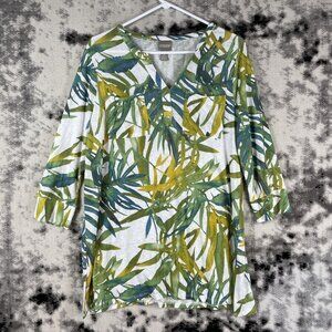 Chicos Blouse Womens Size‎ Large 2 Floral Knit Rayon Polyester Comfort Casual